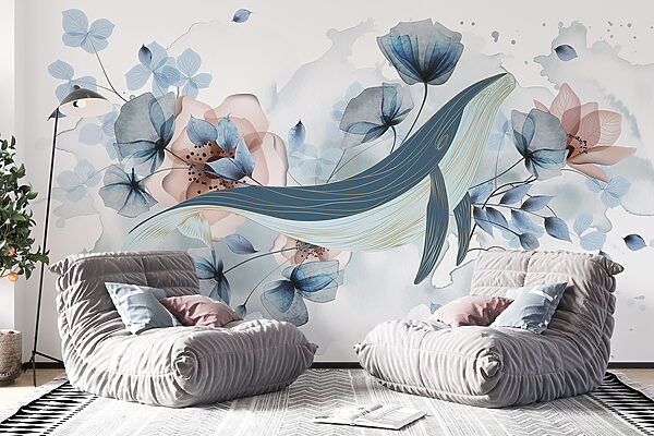 Baleia com flores e folhas Baleia com flores e folhas
