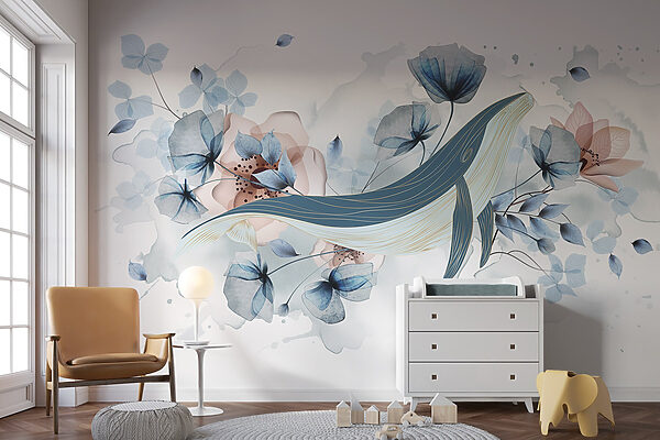 Baleia com flores e folhas Baleia com flores e folhas