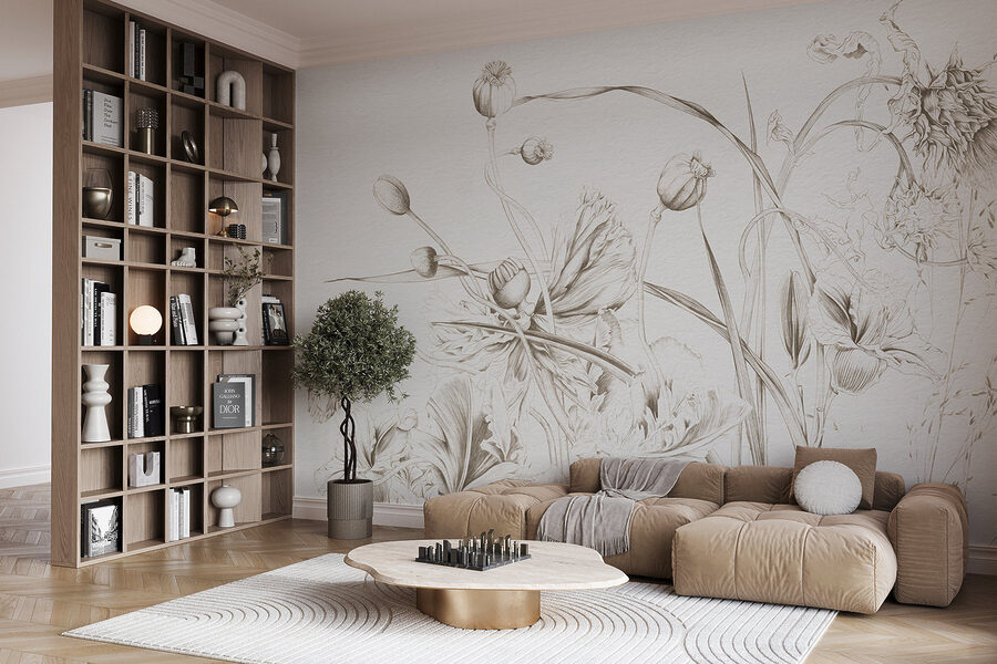 Desenho de flores e folhas