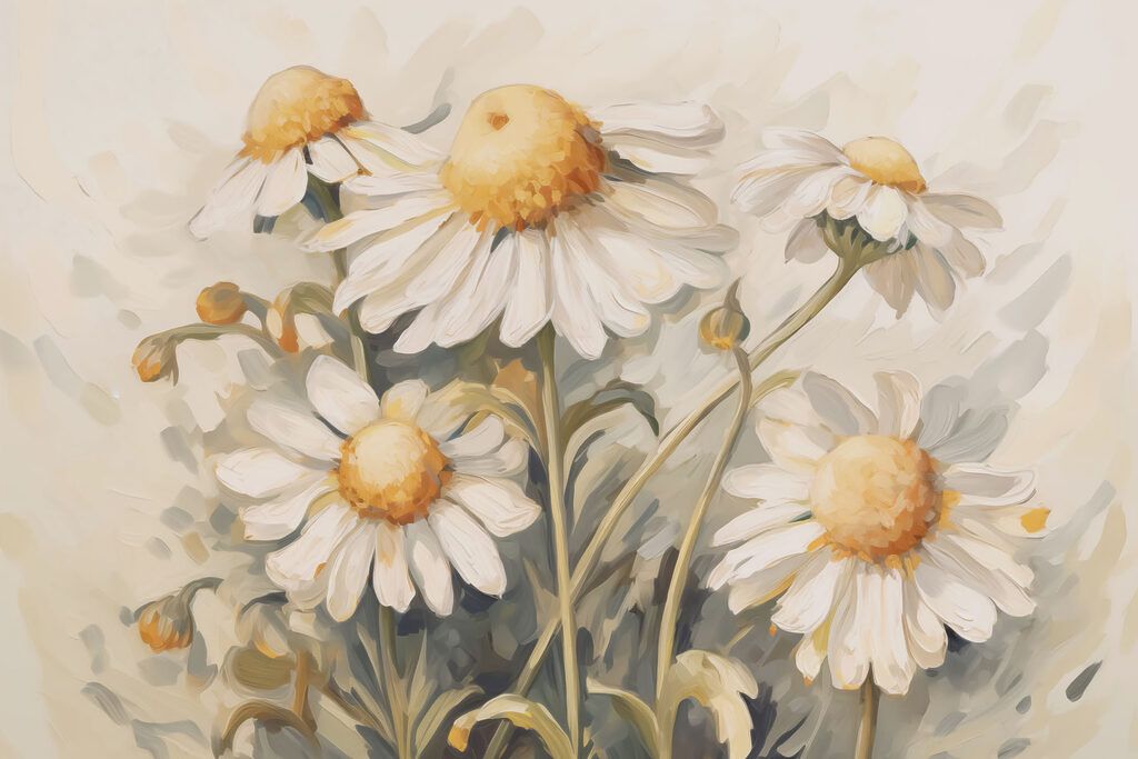 Pintura de flores brancas e amarelas Pintura de flores brancas e amarelas