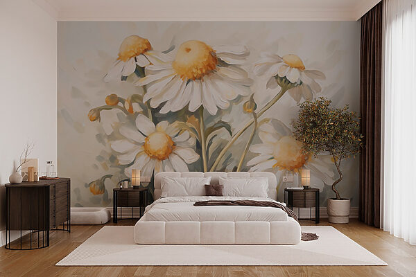 Pintura de flores brancas e amarelas Pintura de flores brancas e amarelas