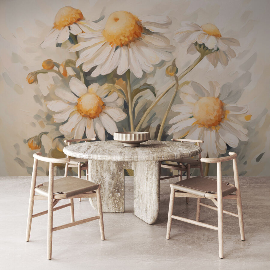 Pintura de flores brancas e amarelas