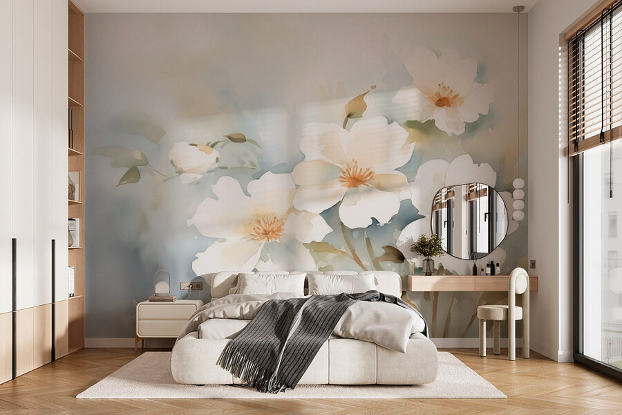 Pintura de flores brancas