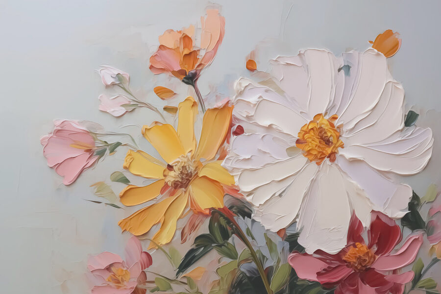Pintura de flores sobre uma superfície branca