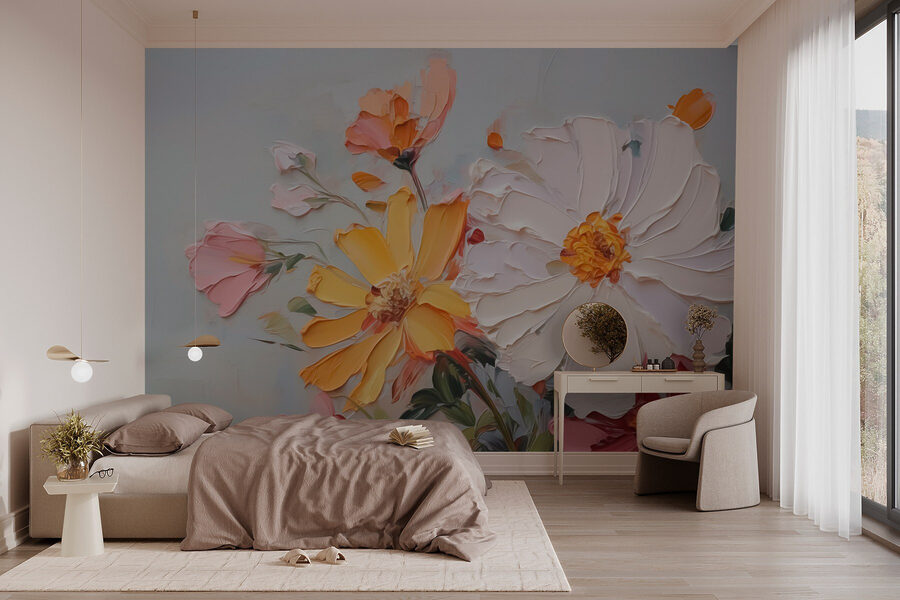 Pintura de flores sobre uma superfície branca