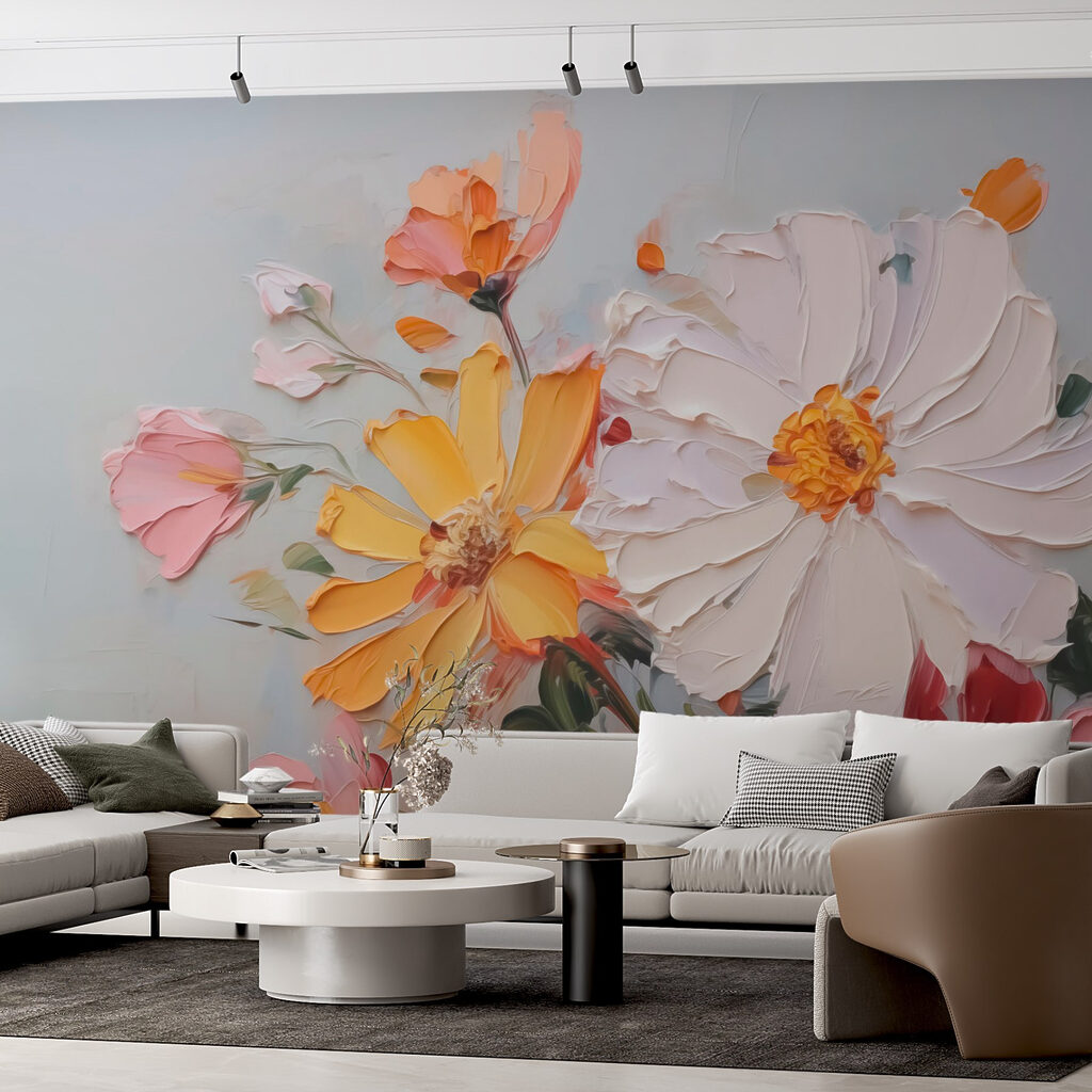 Painting of flowers on a white surface Painting of flowers on a white surface