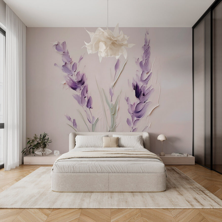 Pintura de flores roxas