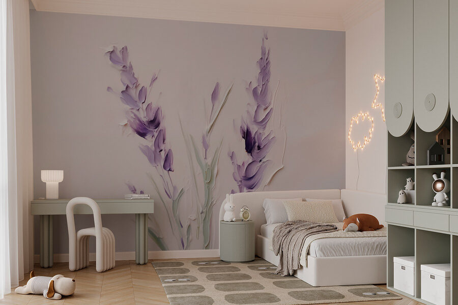 Pintura de flores roxas