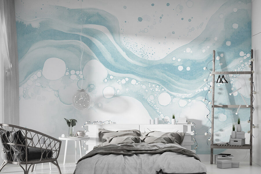 Pintura a aguarela branca e azul