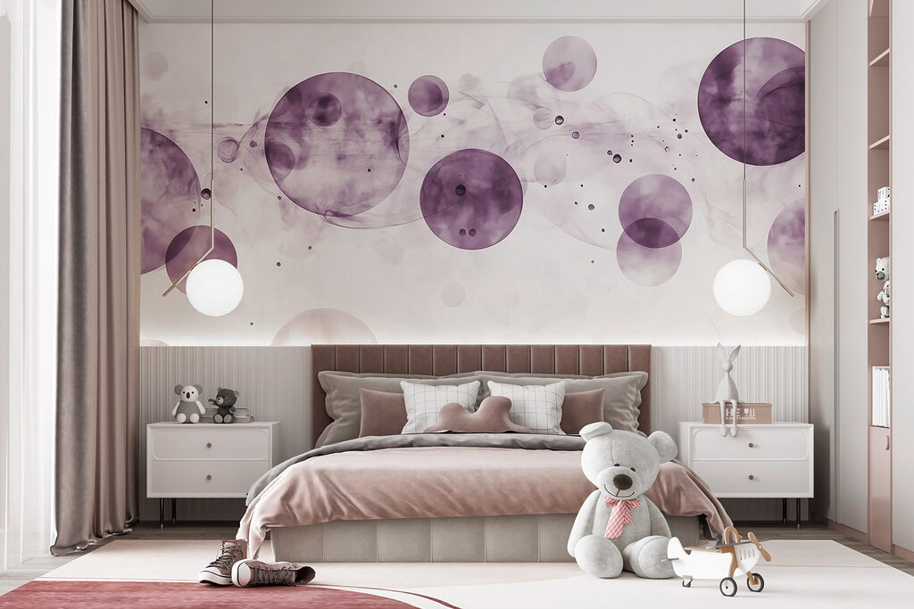 Purple circles and smoke on a white background