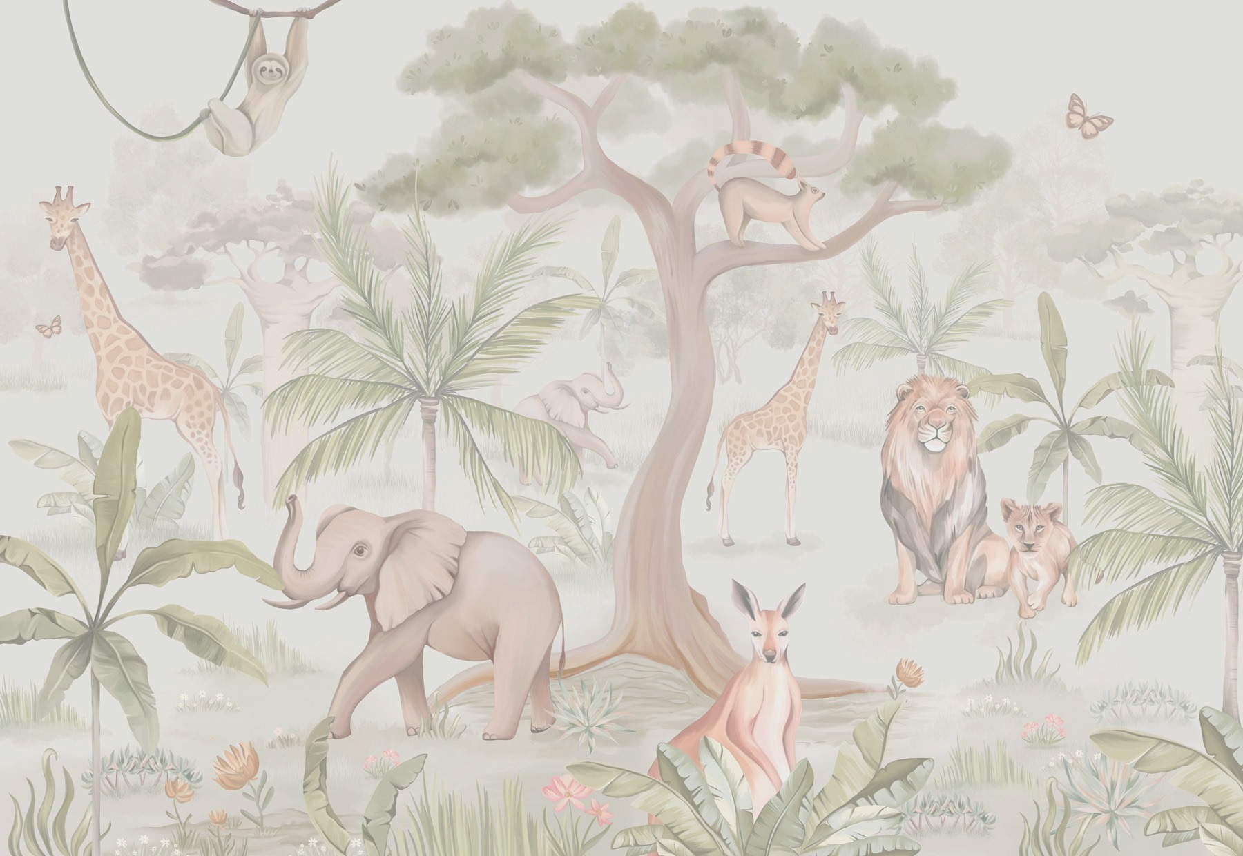 Wallpaper with animals and trees
