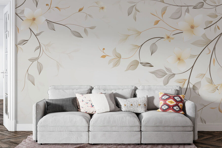 Desenho floral branco e castanho