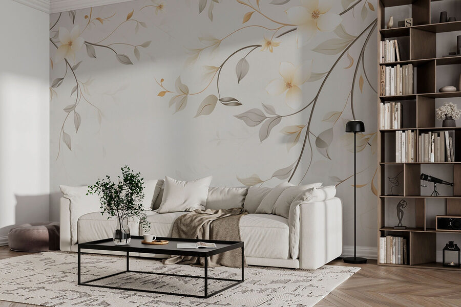Desenho floral branco e castanho