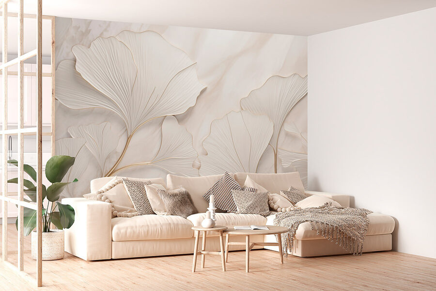 Papel de parede Folhas delicadas sobre um fundo suave - Image 3