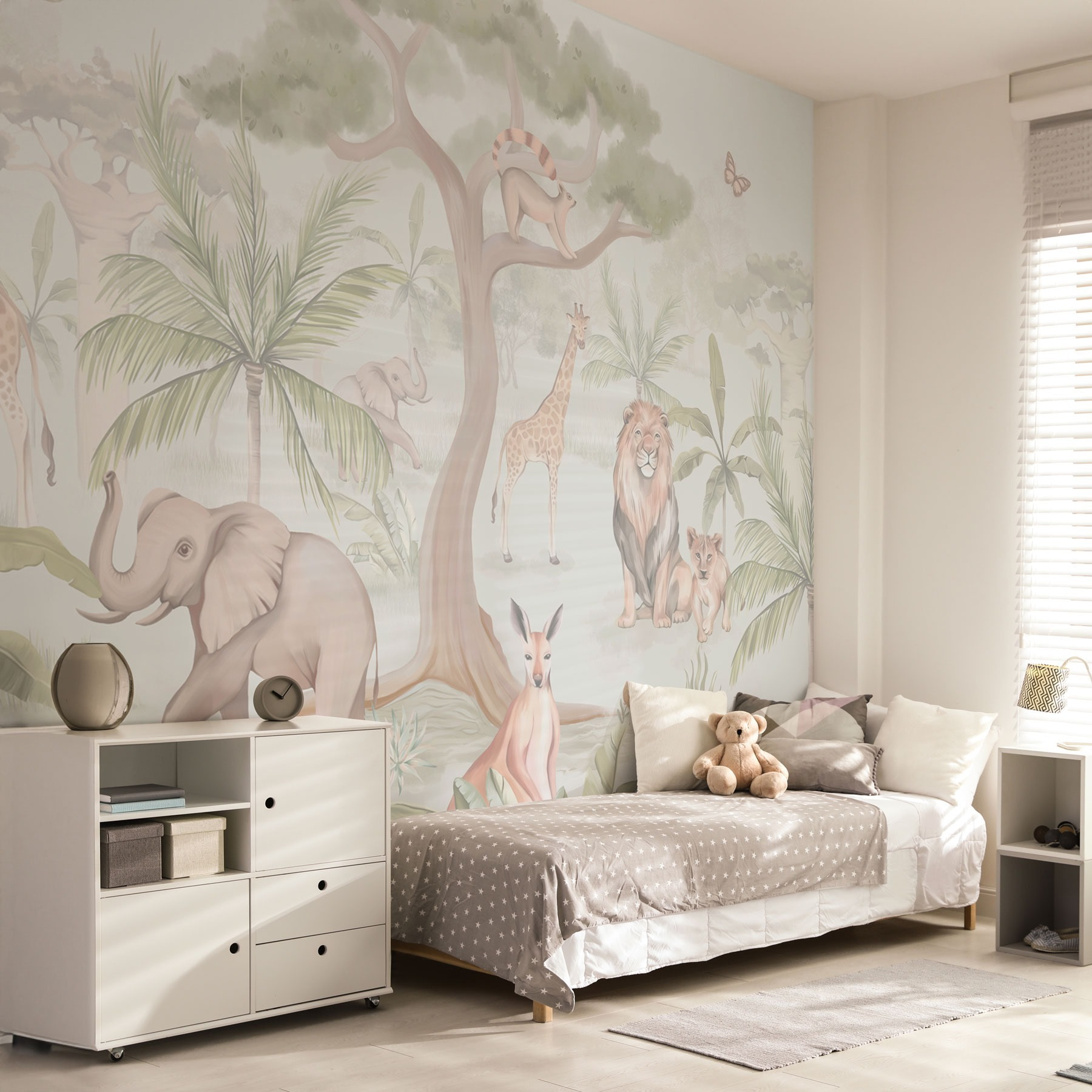 Wallpaper with animals and trees