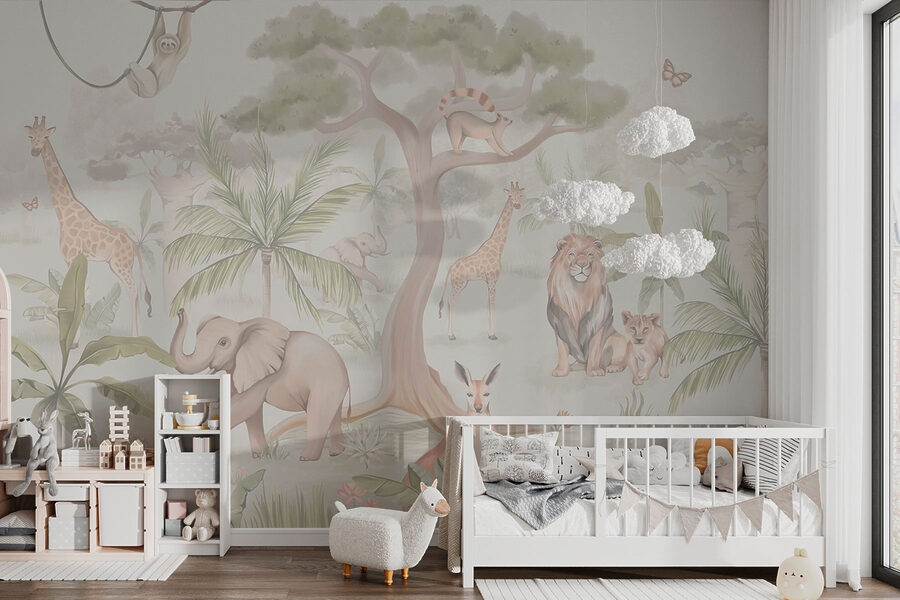Papel de parede com animais e árvores