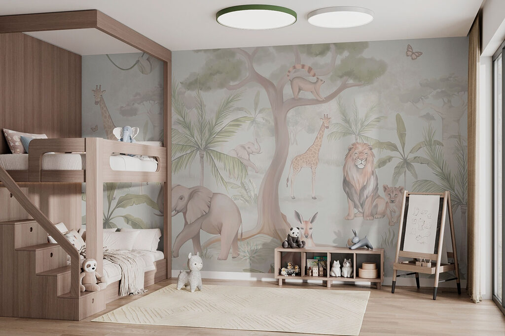 Wallpaper with animals and trees