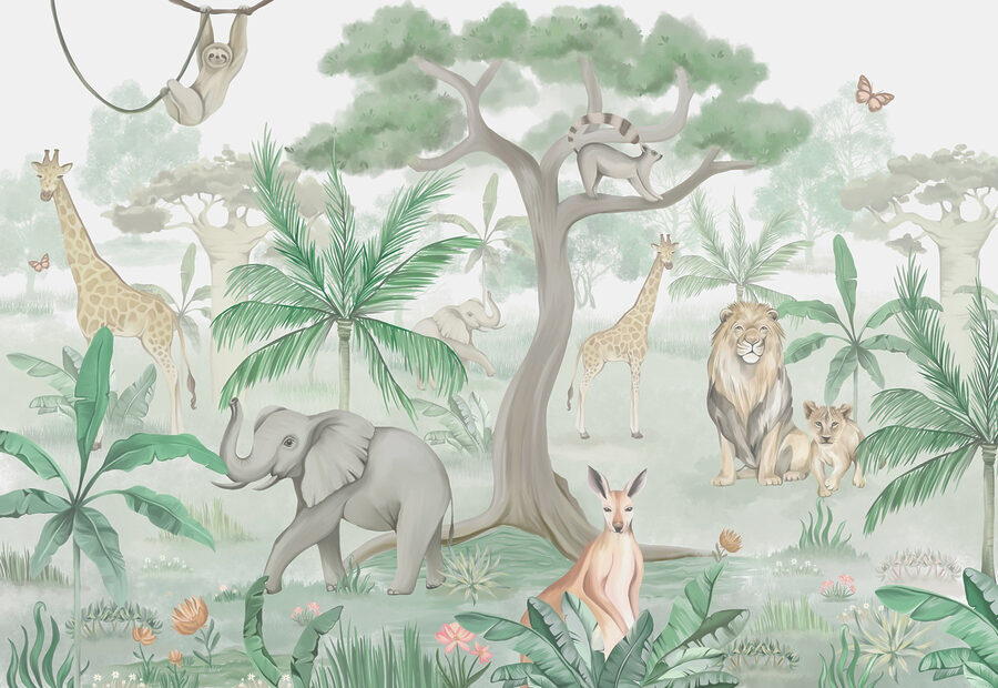 Papel de parede com animais e árvores