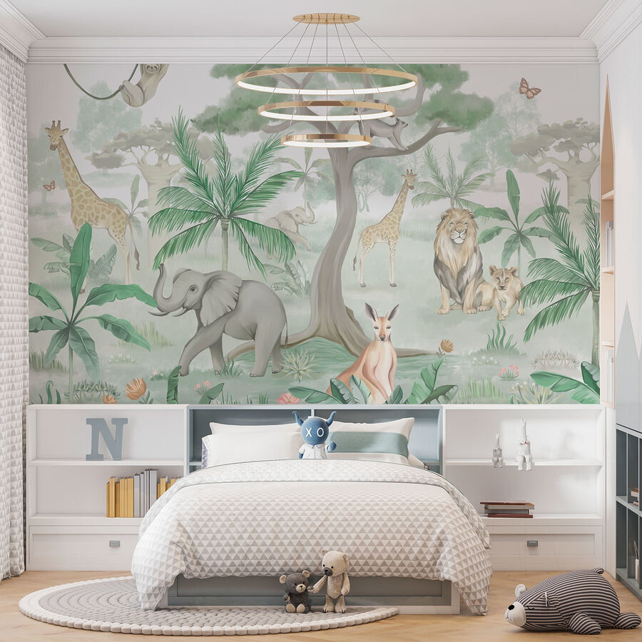 Papel de parede com animais e árvores
