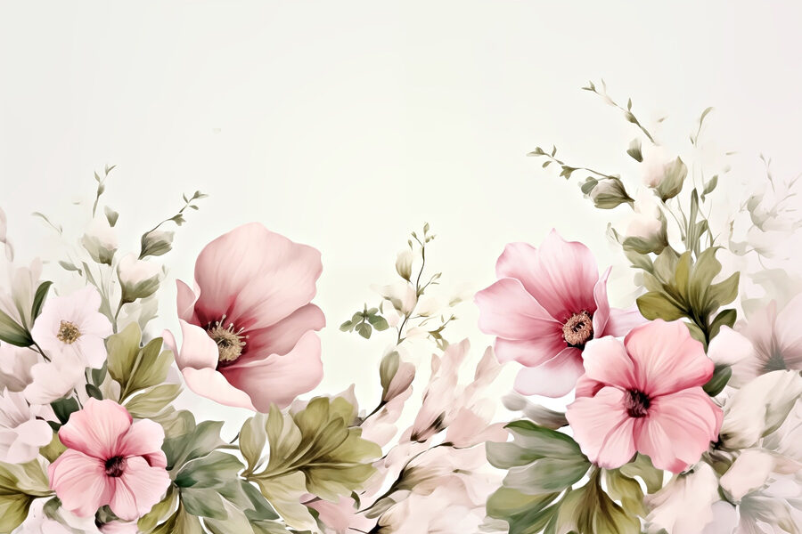 Pintura de flores e folhas