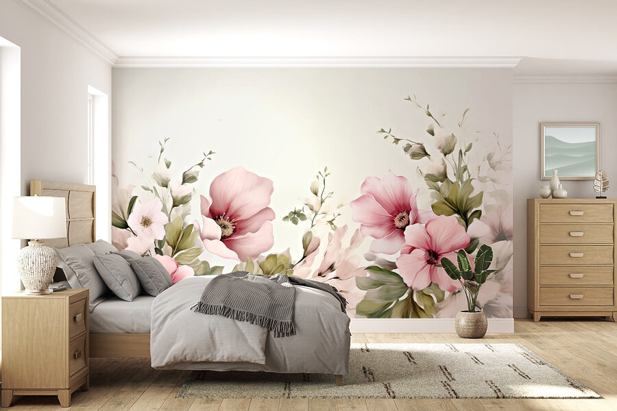 Pintura de flores e folhas