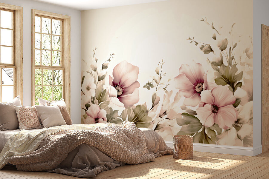 Flores delicadas em tons suaves.