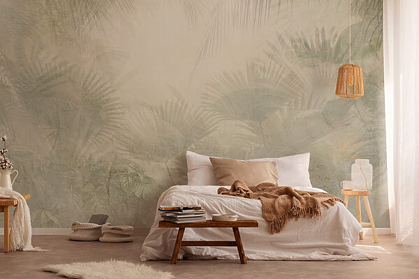 Fundo branco com folhas de palmeira Fundo branco com folhas de palmeira