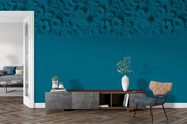 Fundo azul com flores e folhas Fundo azul com flores e folhas