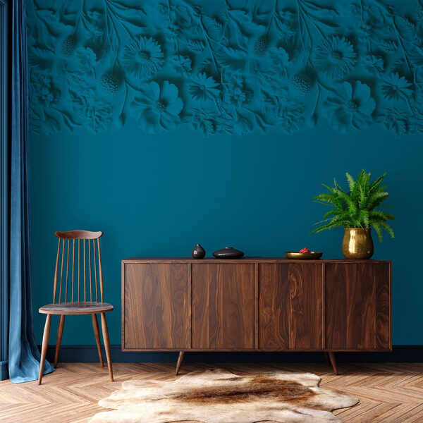 Fundo azul com flores e folhas Fundo azul com flores e folhas