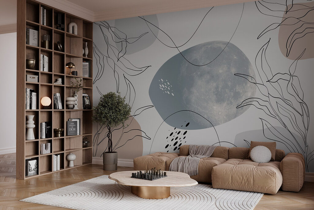 Moon and plants on a white background Moon and plants on a white background