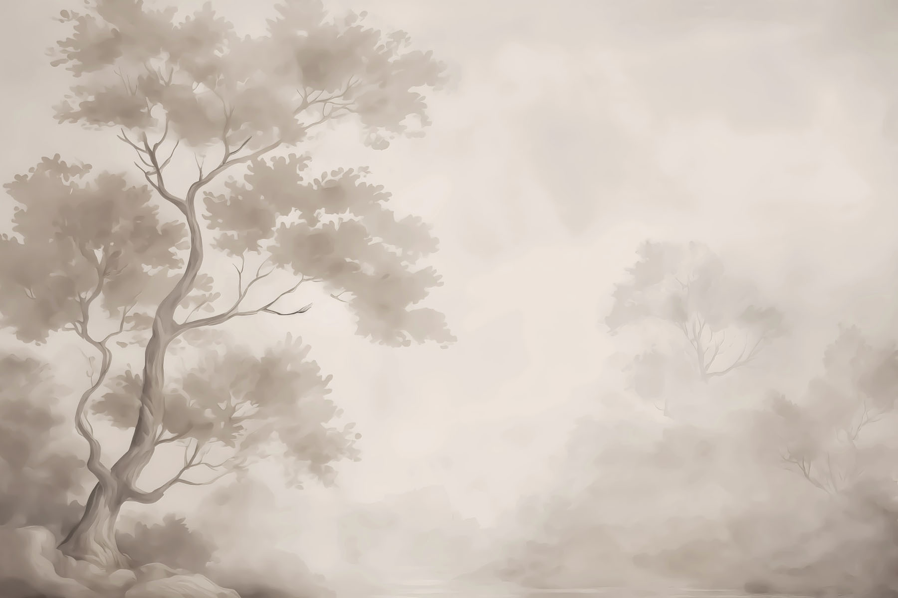 Tree in fog with clouds