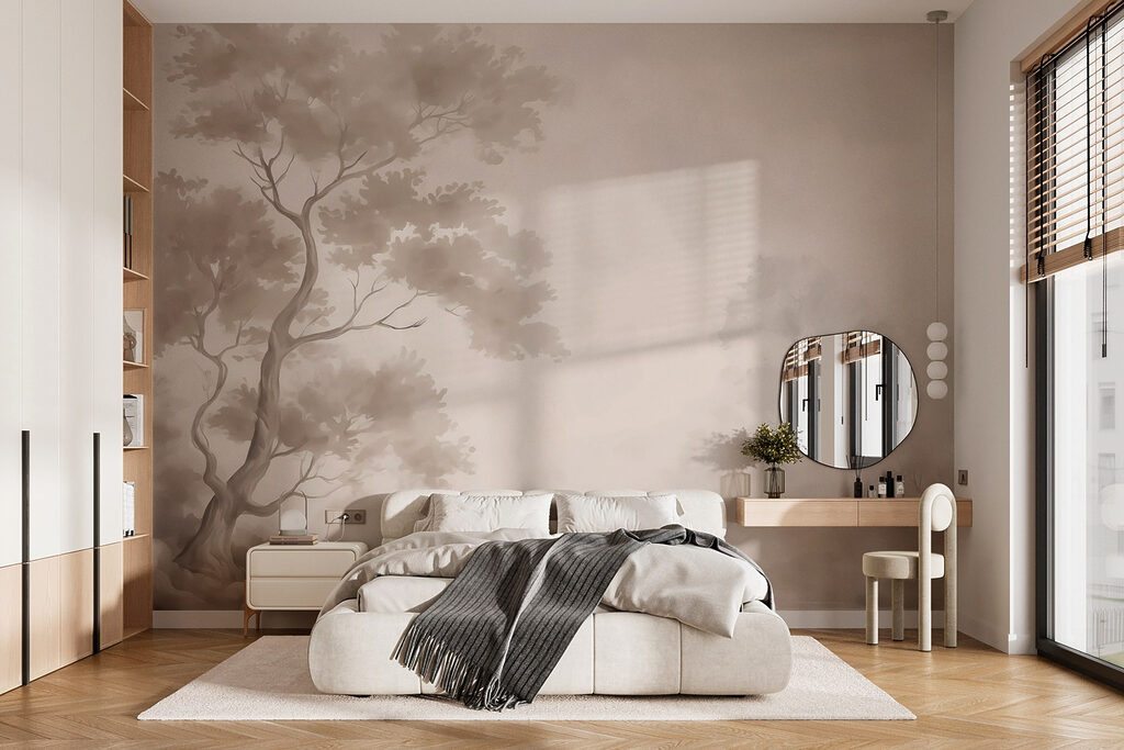 Tree in fog with clouds