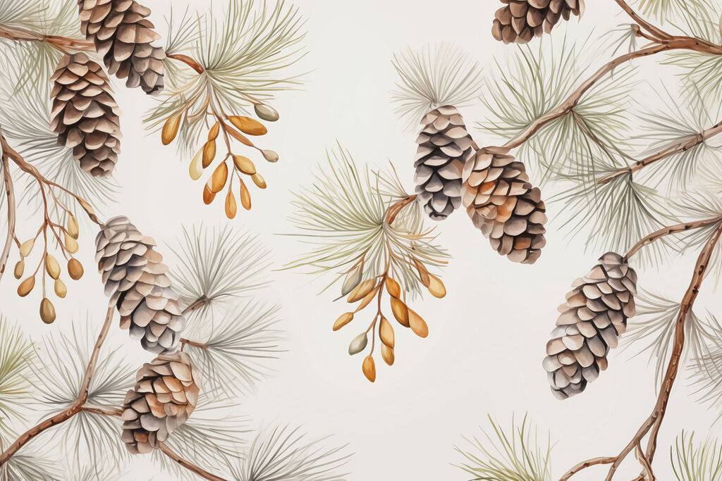 Pattern of pine cones and needles Pattern of pine cones and needles