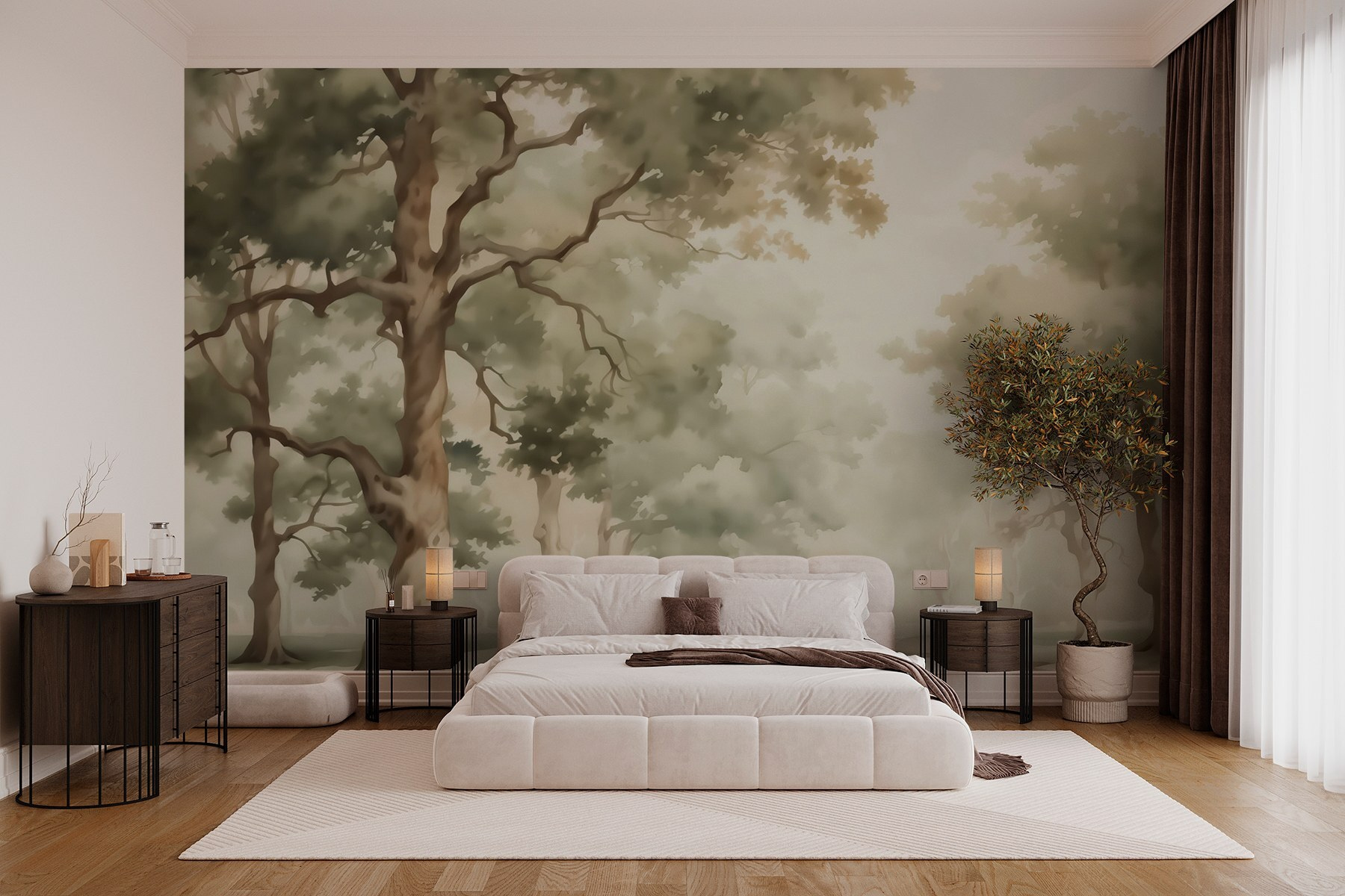 Watercolor painting of trees and a river Watercolor painting of trees and a river