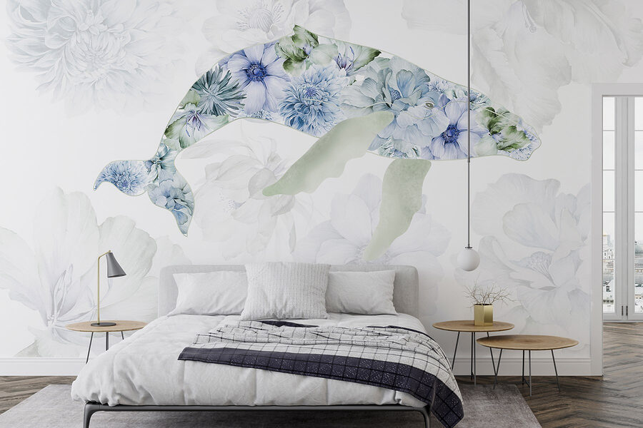 Papel de parede Baleia com flores