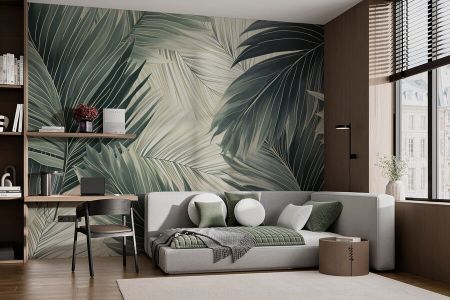 Folhas verdes exuberantes em tons suaves