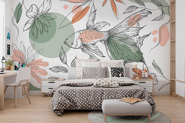 Fish and plants on a white background