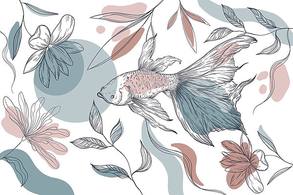 Peixes e plantas com círculos e pontos Peixes e plantas com círculos e pontos