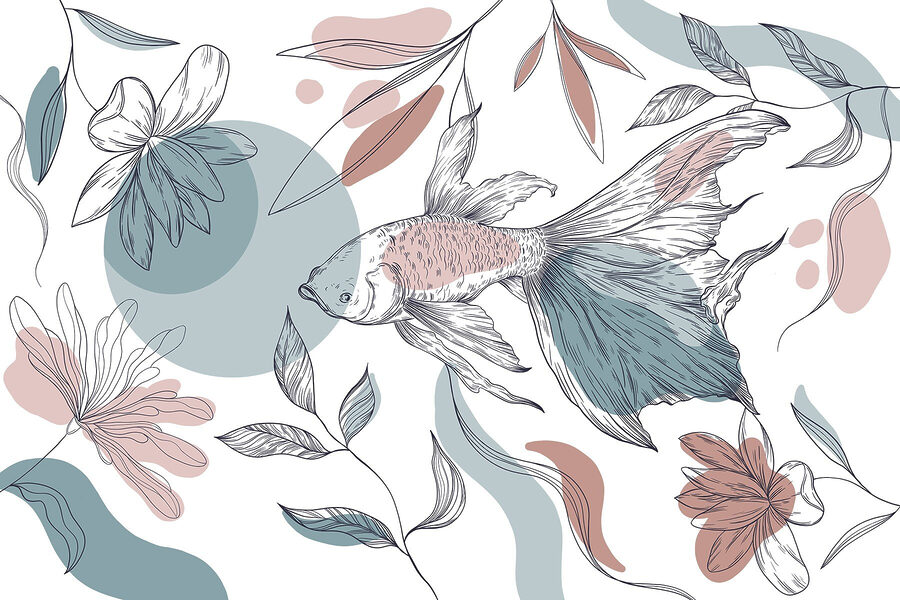 Peixes e plantas com círculos e pontos
