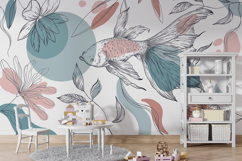 Fish and plants with circles and dots Fish and plants with circles and dots