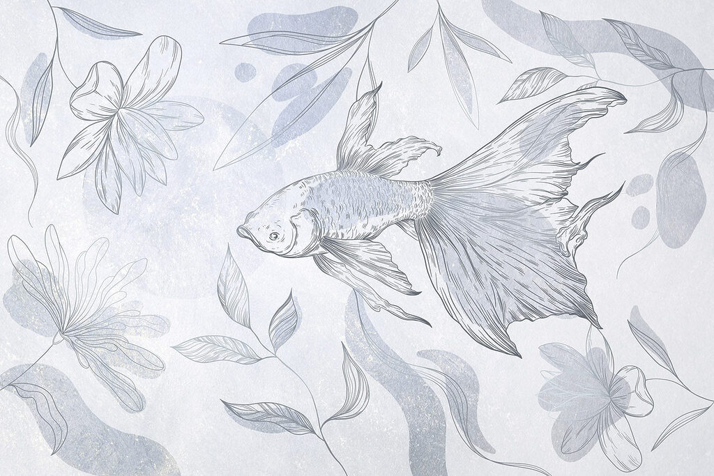 Desenho de um peixe e de plantas Desenho de um peixe e de plantas