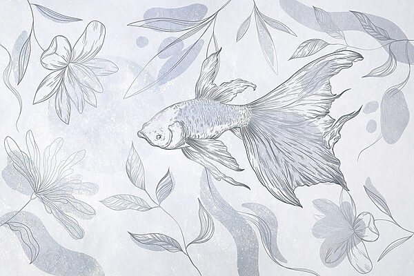 Desenho de um peixe e de plantas Desenho de um peixe e de plantas