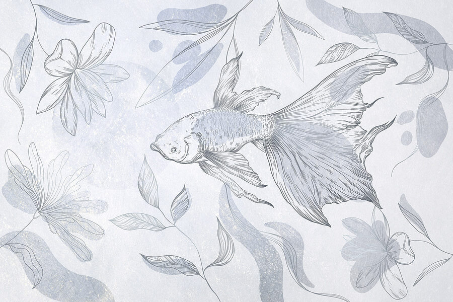 Desenho de um peixe e de plantas