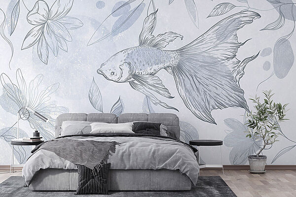 Desenho de um peixe e de plantas Desenho de um peixe e de plantas