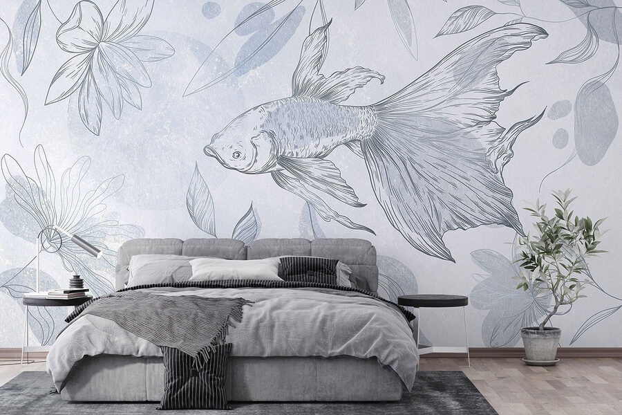 Desenho de um peixe e de plantas