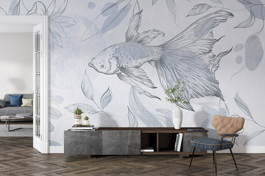 Desenho de um peixe e de plantas