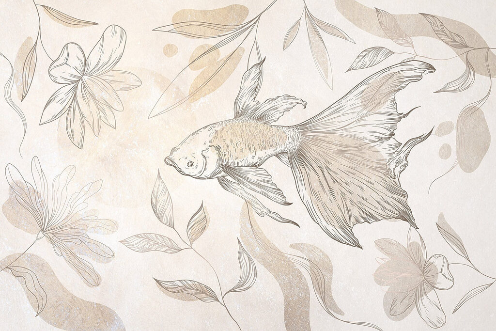 Peixes elegantes entre desenhos florais. Peixes elegantes entre desenhos florais.