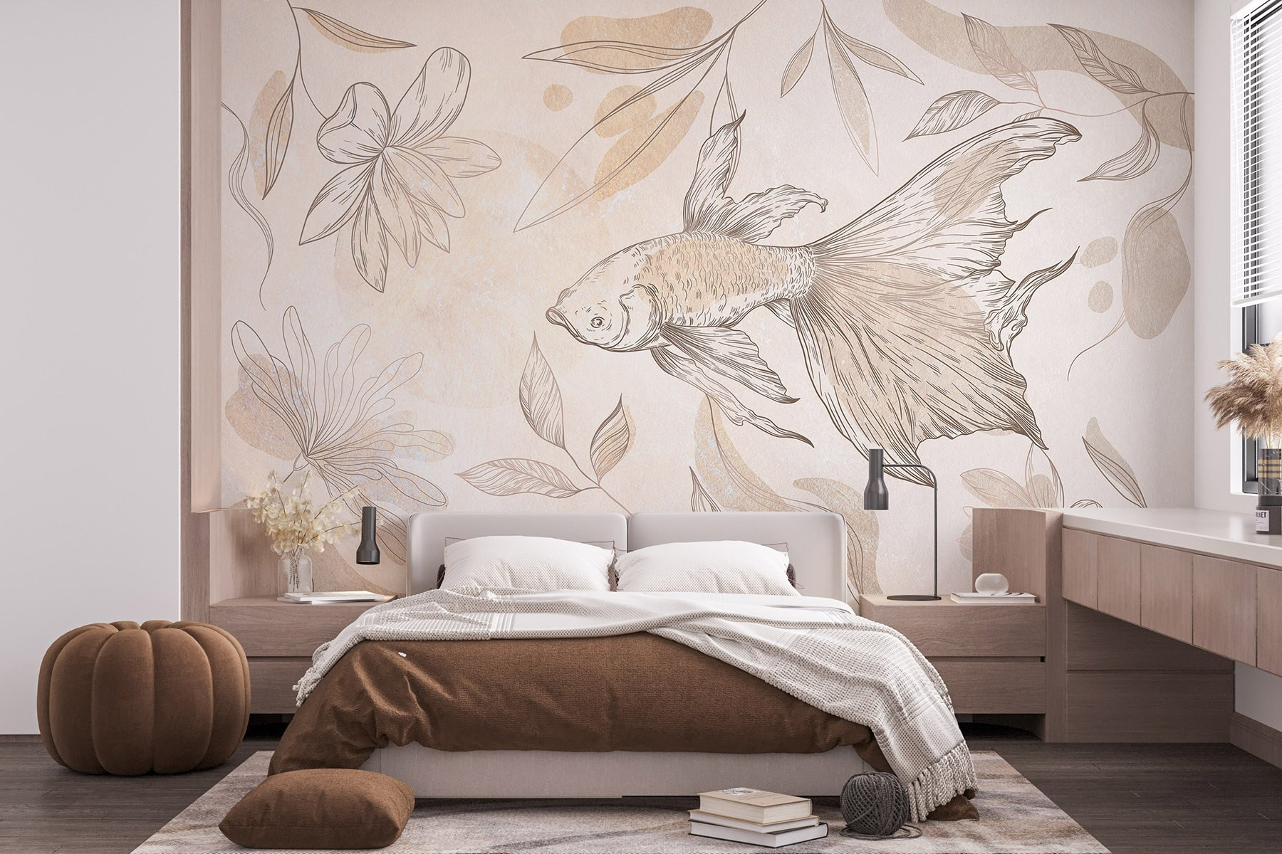 Elegant fish among floral designs