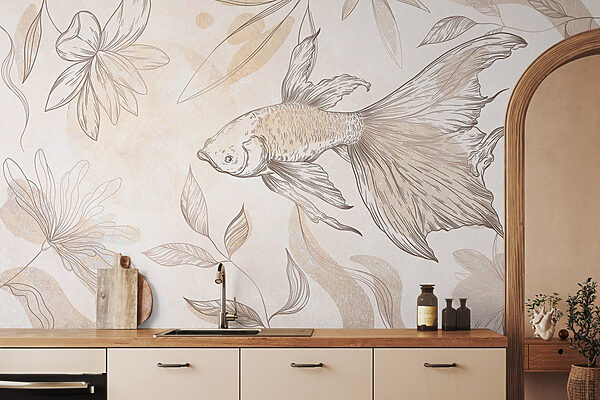 Peixes elegantes entre desenhos florais. Peixes elegantes entre desenhos florais.