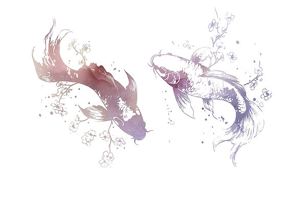 Dois peixes com flores e folhas Dois peixes com flores e folhas